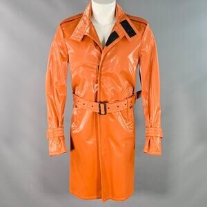 BURBERRY PRORSUM Size 40 Orange Polyethylene Blend Belted Rain Coat